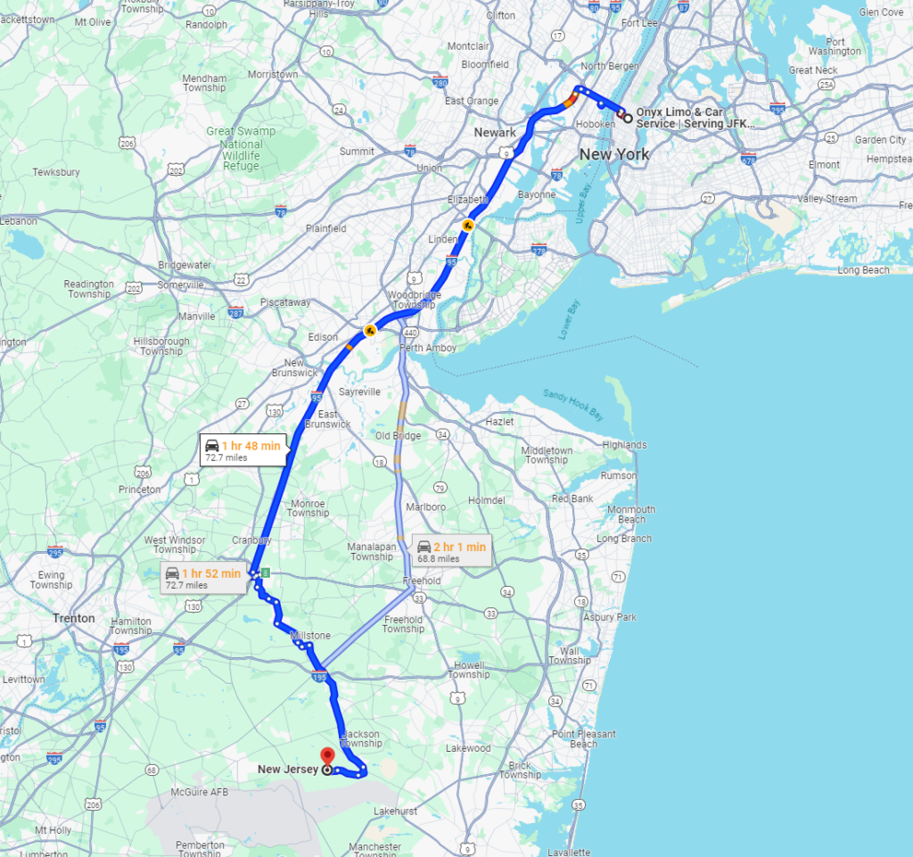 Route from New York City To New Jersey