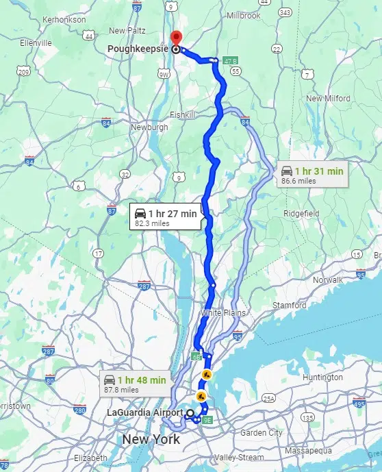 Routes from Poughkeepsie, NY, to LGA